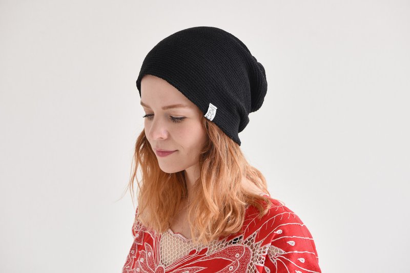 YAI 网眼 特大宽松套头帽 #KT - 帽子 - 亚麻 黑色