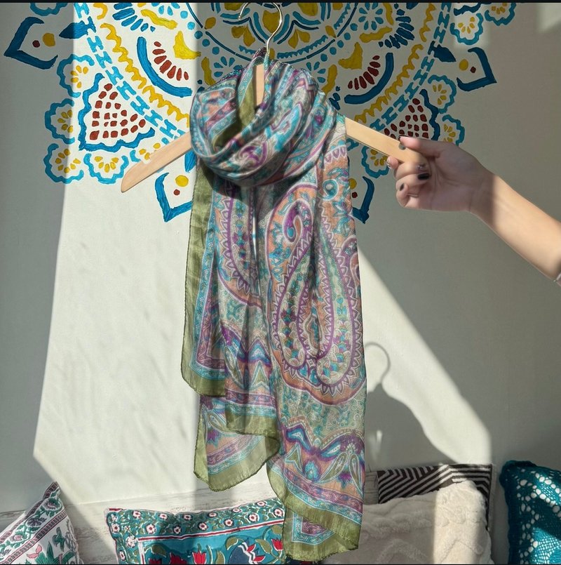 印度丨民族丝巾-湖光绿风 - 丝巾 - 丝．绢 蓝色