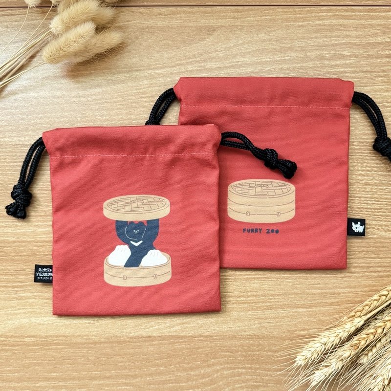 便利束口袋 - 美食系列 台湾黑熊 小笼包 - 化妆包/杂物包 - 聚酯纤维 红色