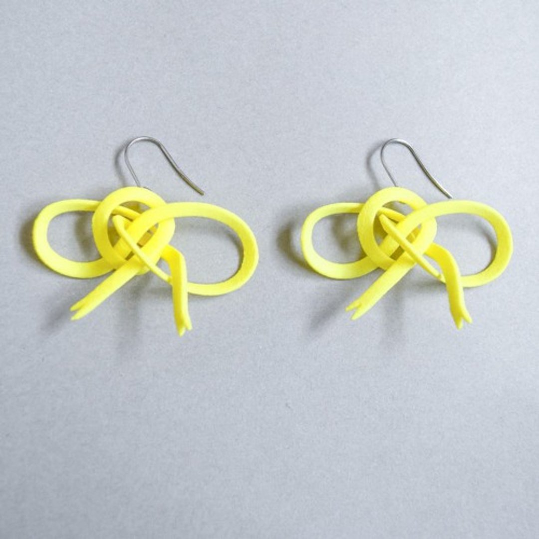 Ribbon Luminous Yellow Clip-On Pierce - 耳环/耳夹 - 塑料 