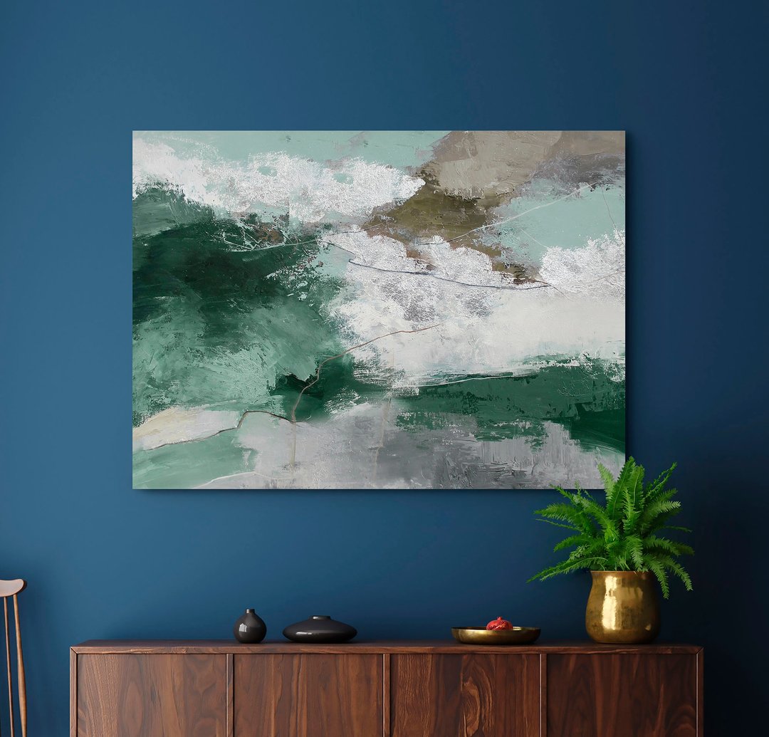 绘画绿色抽象 |绿蓝抽象画|格陵兰 3 - 墙贴/壁贴 - 棉 绿色