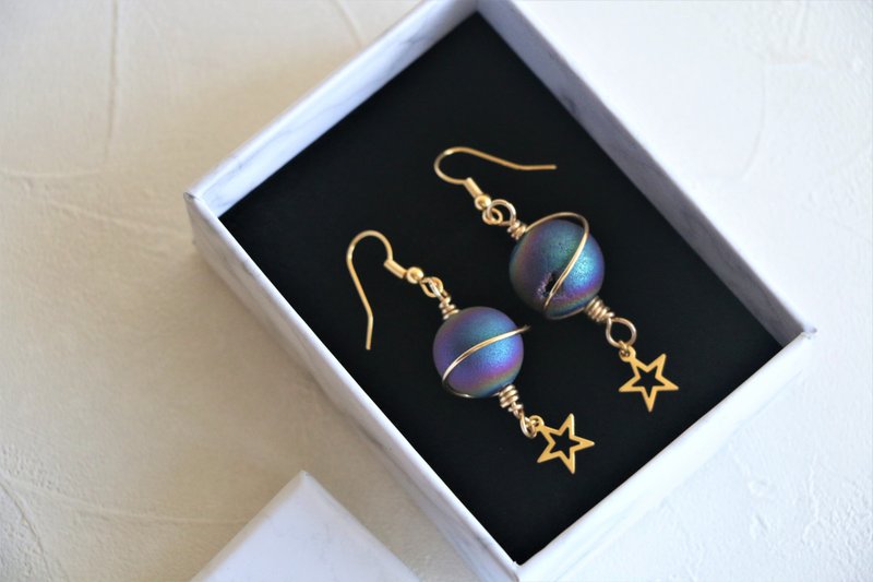 蓝矿石星空耳环 天然石手工耳环 几何耳环 太空耳环 - 耳环/耳夹 - 宝石 蓝色