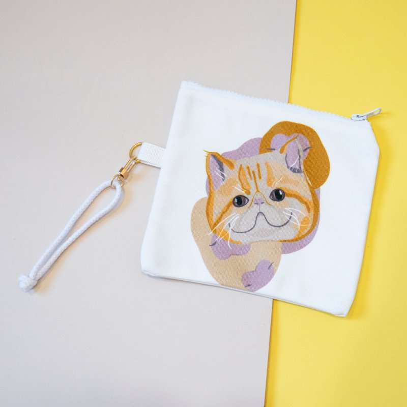 猫咪插画帆布小袋白色-加菲猫 - 化妆包/杂物包 - 聚酯纤维 白色