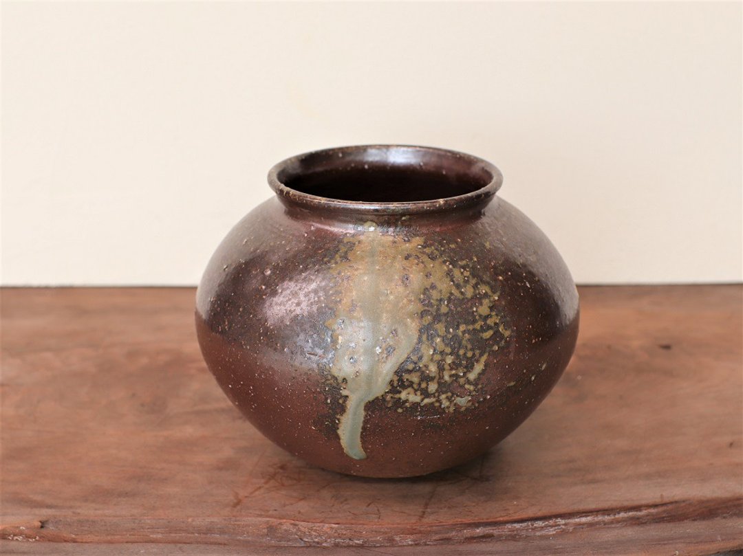 Bizen ware flower case h3-093 - 花瓶/陶器 - 陶 咖啡色