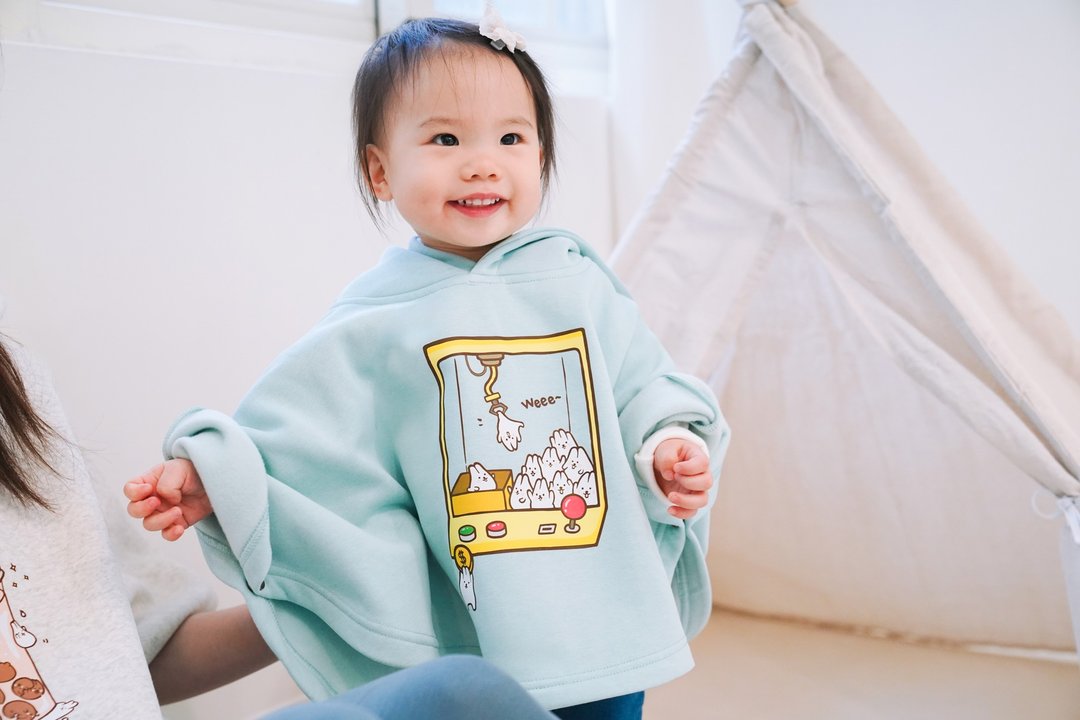 Kid-麻糬兔娃娃机小孩厚款斗篷帽衣(薄荷绿) - 童装外套 - 棉 绿色