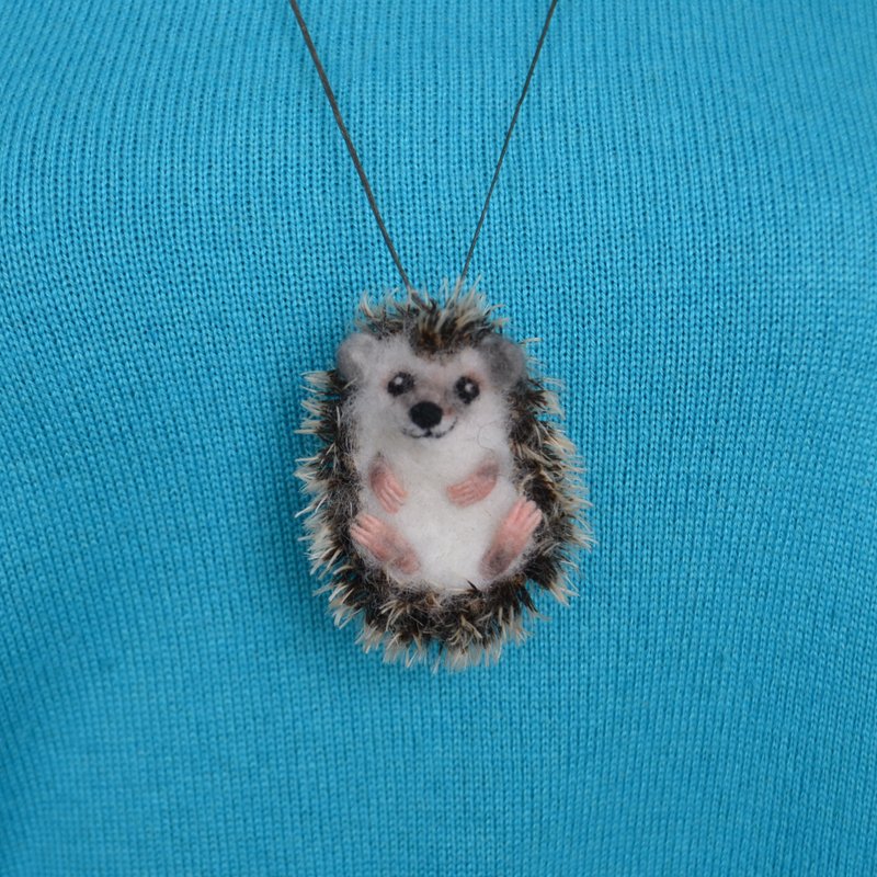 刺猬项链吊坠女式针毡可爱羊毛动物逼真 - 项链 - 羊毛 灰色