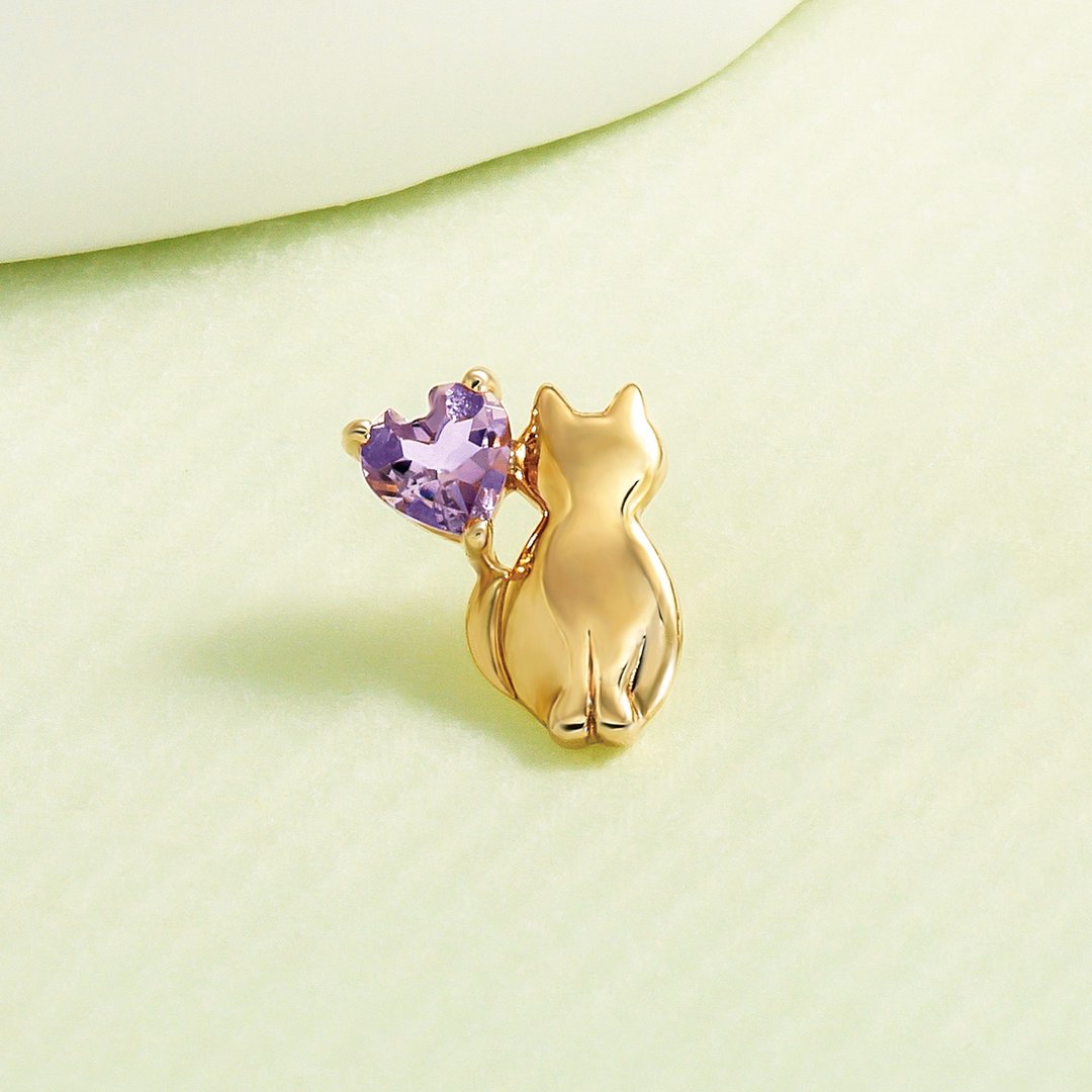 【Solo Earring】 18K/10K 猫单边耳环 (黄金) - 耳环/耳夹 - 贵金属 