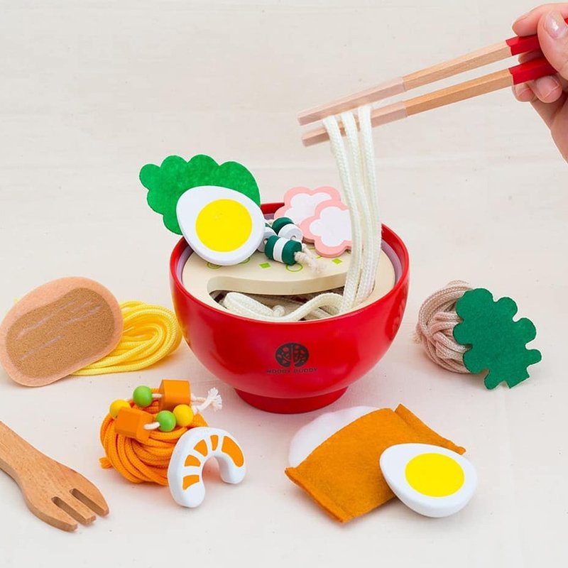 【WOODY PUDDY】综合面食料理套餐组 - 日本木质家家酒玩具 - 玩具/玩偶 - 木头 红色
