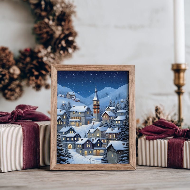 欢乐耶诞风格 / 星夜雪村 圣诞挂画 海报 无框画 - 海报/装饰画/版画 - 纸 
