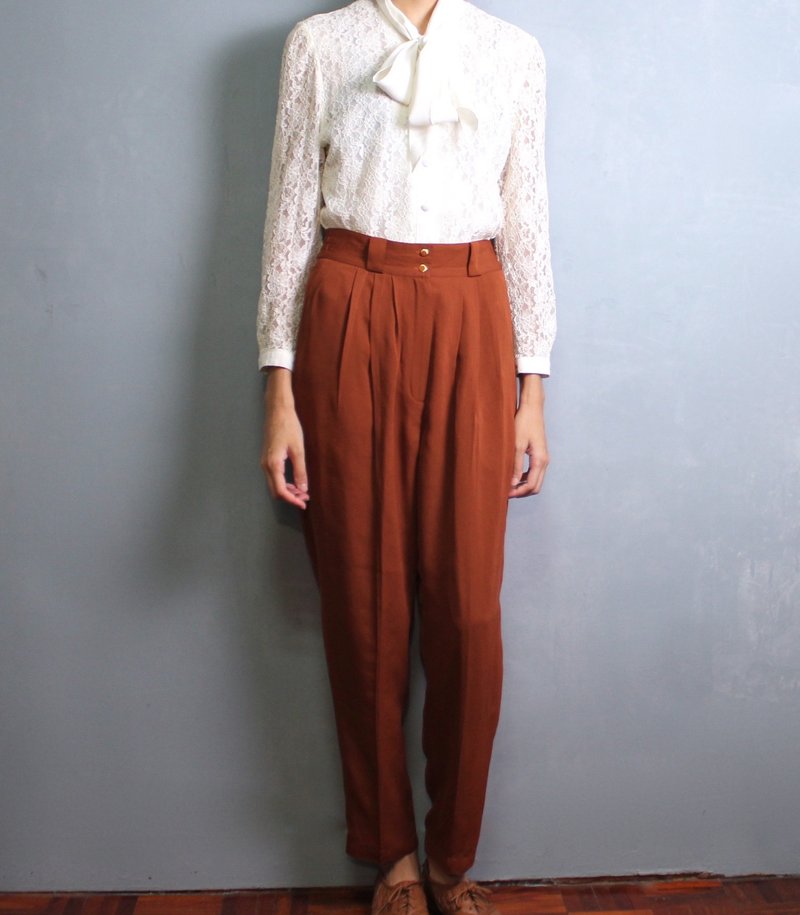 FOAK古着 复古砖橘色金边扣高腰裤 - 女装长裤 - 其他材质 