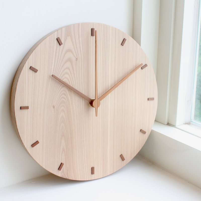 CLOCK_26 台湾手工制作限量静音挂钟 Ash 白蜡木 栓木 - 时钟/闹钟 - 木头 咖啡色