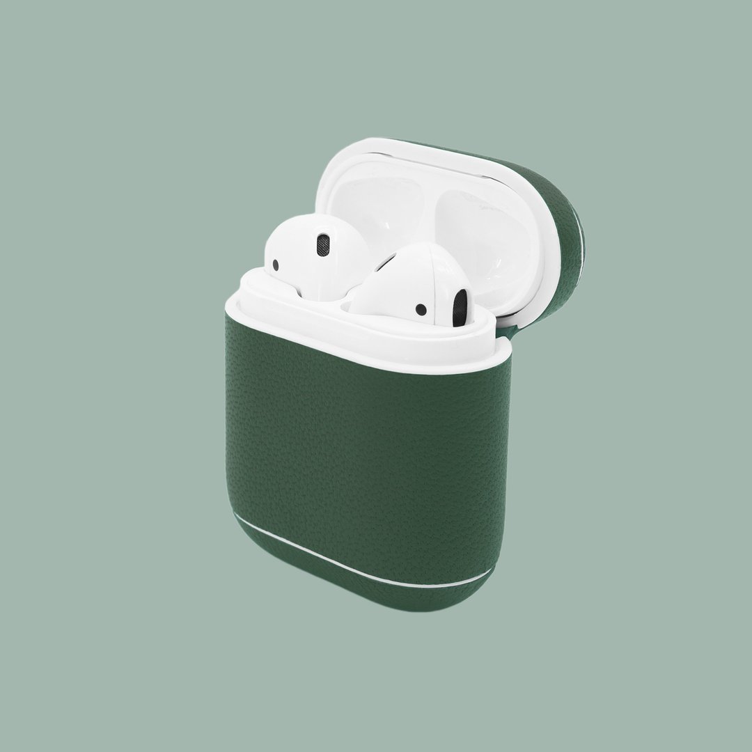 【换季特卖】真皮革墨绿色马卡龙AirPods收纳皮套/AirPod保护套 - 数码小物 - 真皮 绿色
