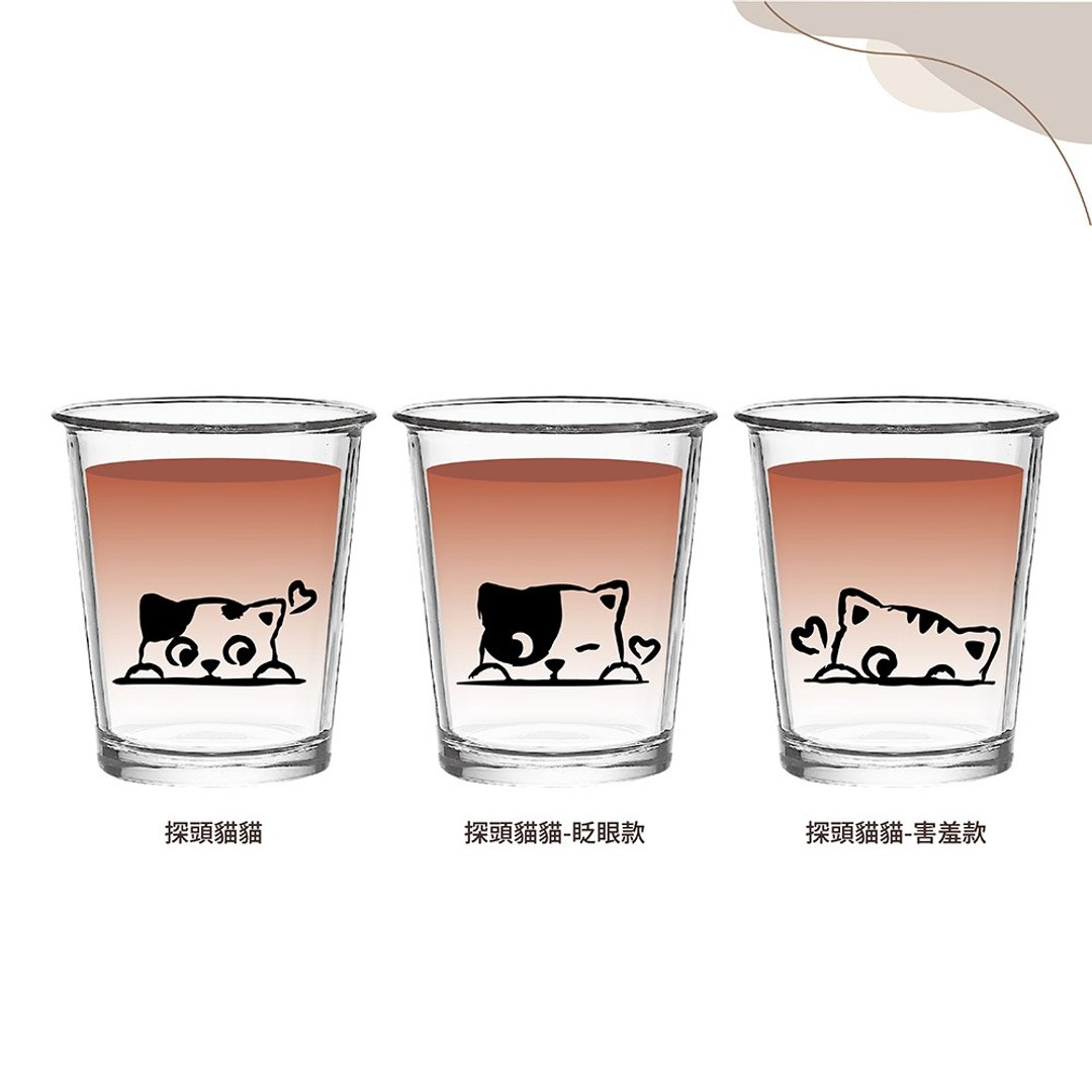 猫咪 探头猫猫 果汁杯 咖啡杯 饮料杯 水杯 玻璃杯 加厚质感 - 玻璃杯 - 玻璃 