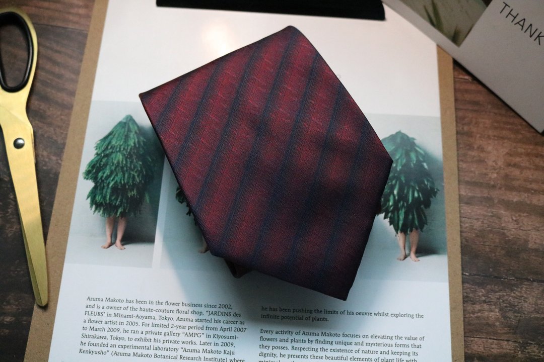 酒红色细条纹里领带真丝英伦风necktie - 领带/领带夹 - 丝．绢 