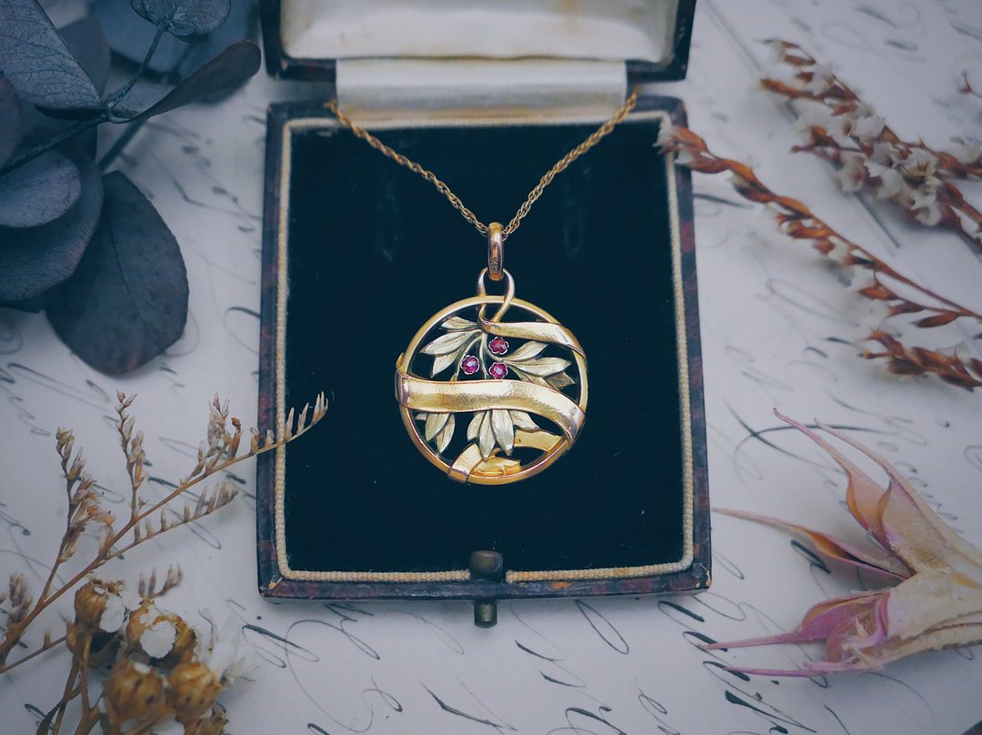 FIX 樱桃与缎带双色厚镀金坠饰－美国古董首饰  Vintage Jewelry - 项链 - 其他金属 