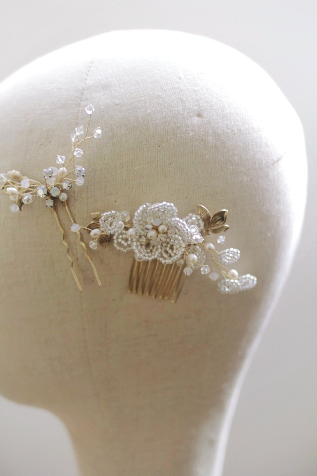 复古施华洛水晶新娘头饰(一套2件), Swarovski Bridal Headpiece, - 发饰 - 水晶 白色