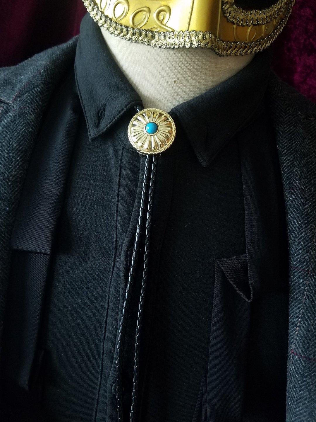 黄铜镶坎小松石保罗领带领结西部牛仔bolo tie - 领带/领带夹 - 铜/黄铜 金色
