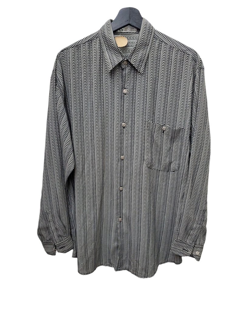 有礼貌穿搭 日本古着 雪纺 80s 迷幻图腾 长衬 L号 近全新 - 男装衬衫 - 棉．麻 灰色