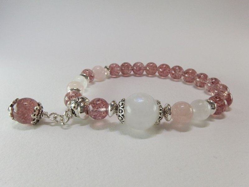 情是永远着迷 - 天然红草莓+粉红摩根石+蓝月光石925纯银 - 手链/手环 - 宝石 红色