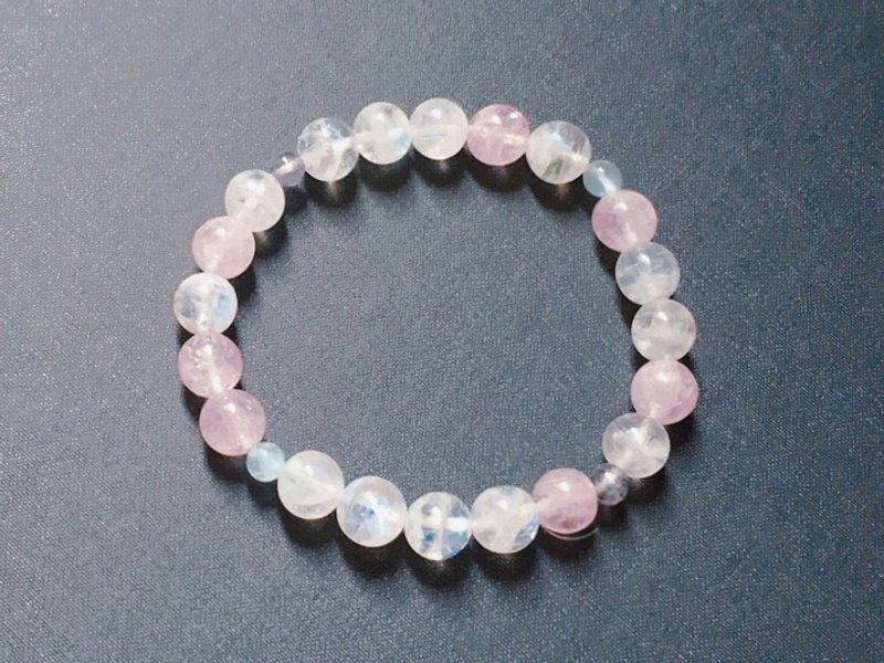 天然月光石x马粉晶or粉摩根石x海水蓝宝x丹泉石手链 (J71.Gemma) - 手链/手环 - 宝石 粉红色