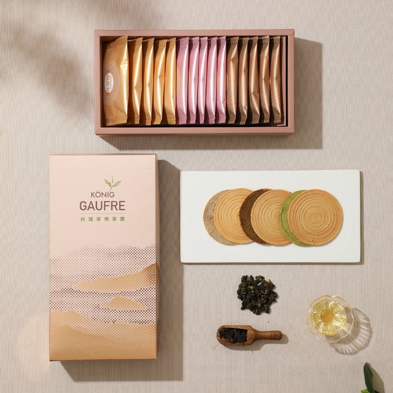 【金格食品】台湾茶格芙蕾礼盒(红玉红茶/东方美人茶/金萱乌龙茶) - 手工饼干 - 其他材质 卡其色