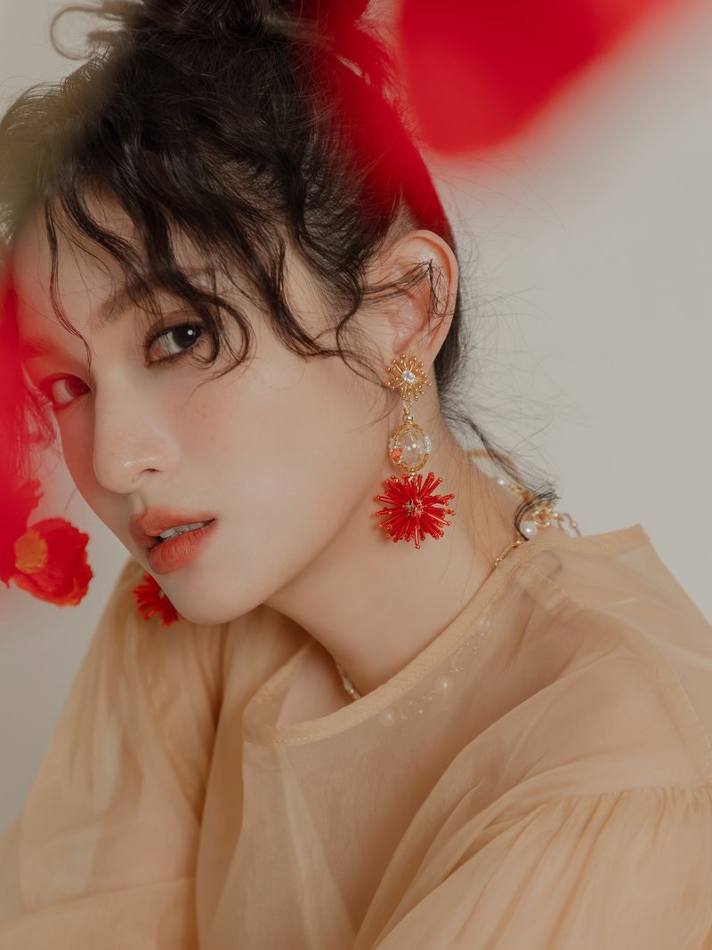 繁花束果。(2way)MUCHAT手作14KGP烟花玻璃球纯银针耳环 - 耳环/耳夹 - 其他金属 多色