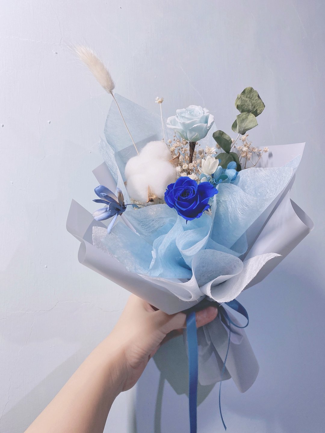 人鱼公主的蓝色海洋 浪漫永生花束 毕业花束 生日花束 情人节花束 - 干燥花/捧花 - 植物．花 蓝色