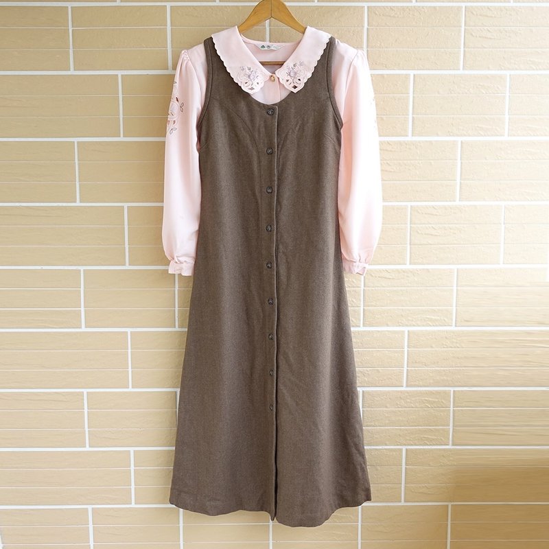 │Slowly│复古排扣-古着洋装│vintage.复古.文艺 - 洋装/连衣裙 - 其他材质 咖啡色