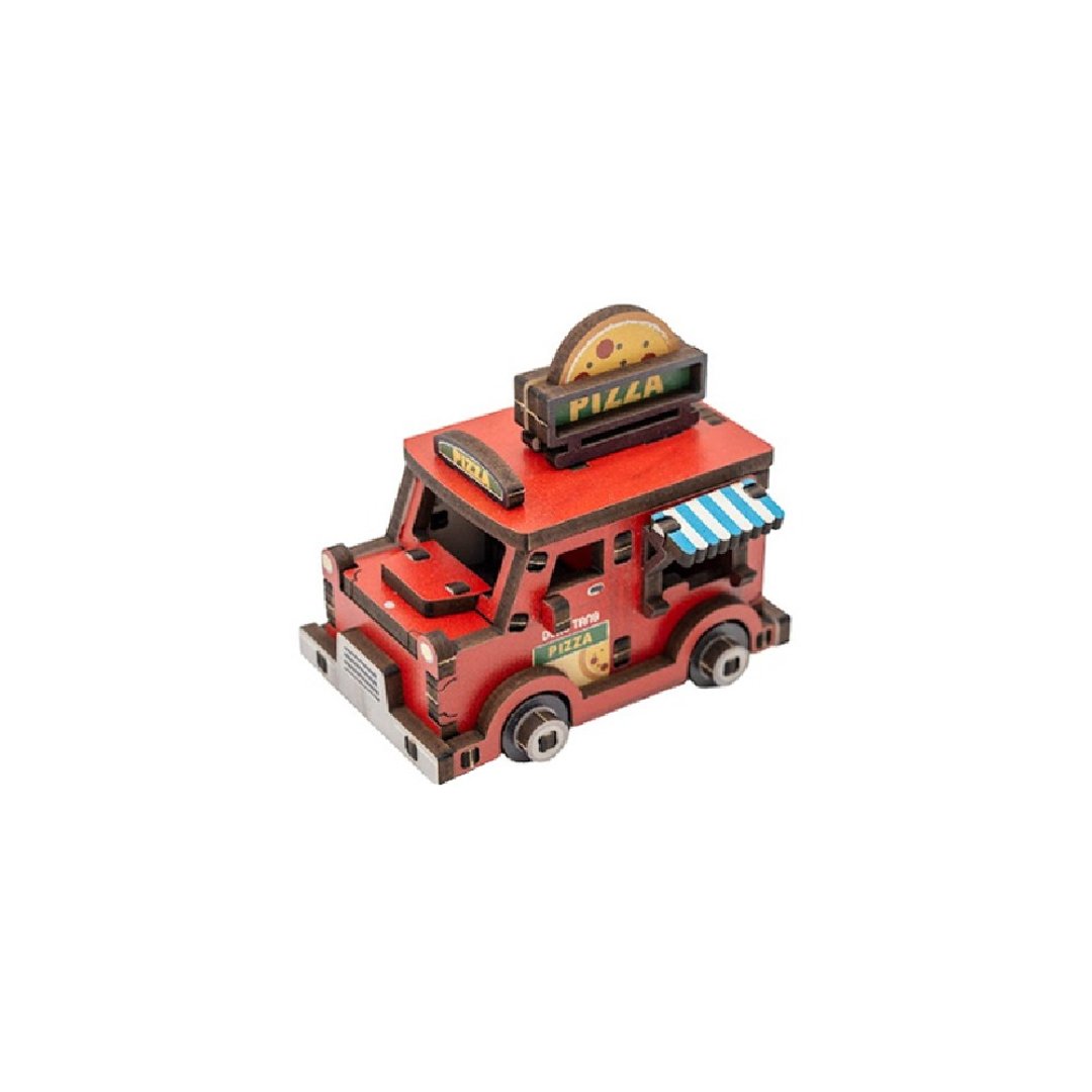 【 DIY 手作】 迷你拼拼车-Pizza餐车 教具 玩具 礼物 亲子 - 木工/竹艺/纸艺 - 木头 红色