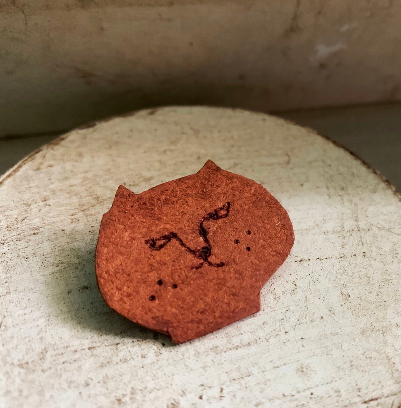 Cat 猫 复古 皮革 别针 胸针 - 胸针 - 真皮 