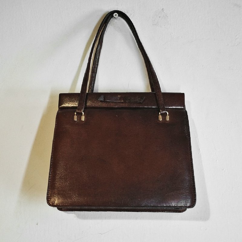 日本 昭和 Retro 真皮 本革 古董包 手提包 单肩包 百页包 仕女包 - 手提包/手提袋 - 真皮 咖啡色