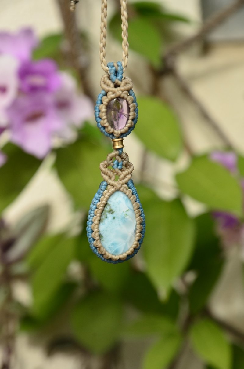 海纹石/拉利玛 花边编织项链 - 项链 - 宝石 蓝色