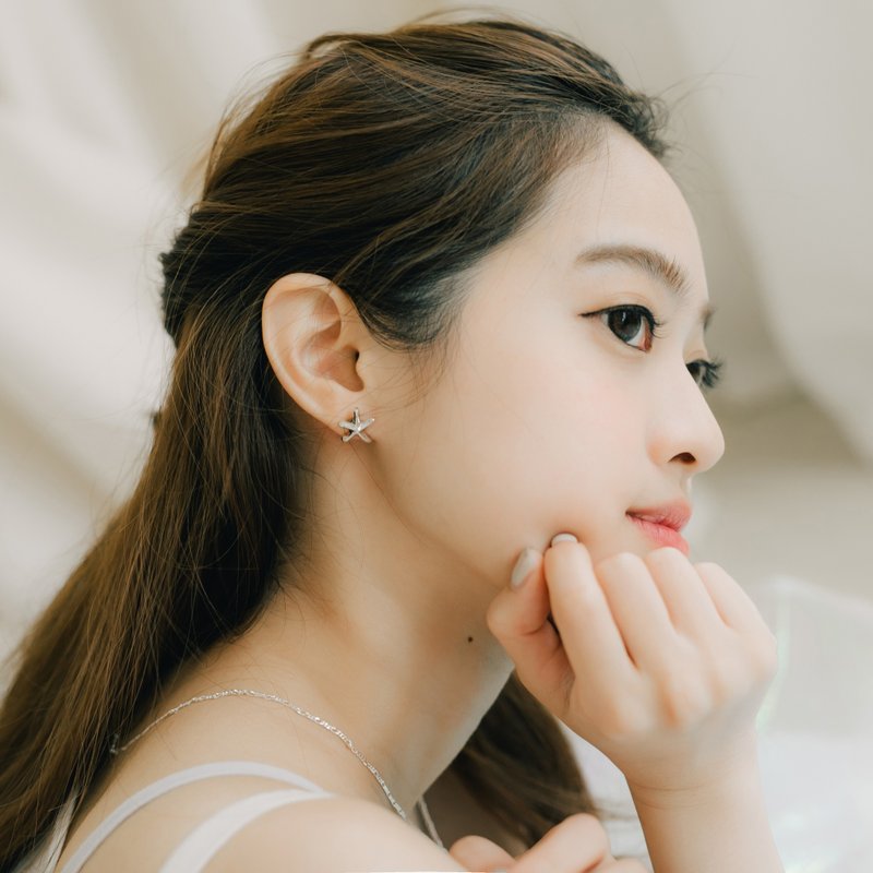 海星耳环 - 耳环/耳夹 - 纯银 银色