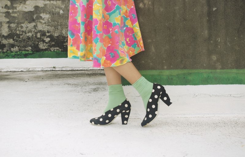 4.5studio-寻宝古着-优雅黑底白点复古低跟鞋 - 女款休闲鞋 - 聚酯纤维 咖啡色