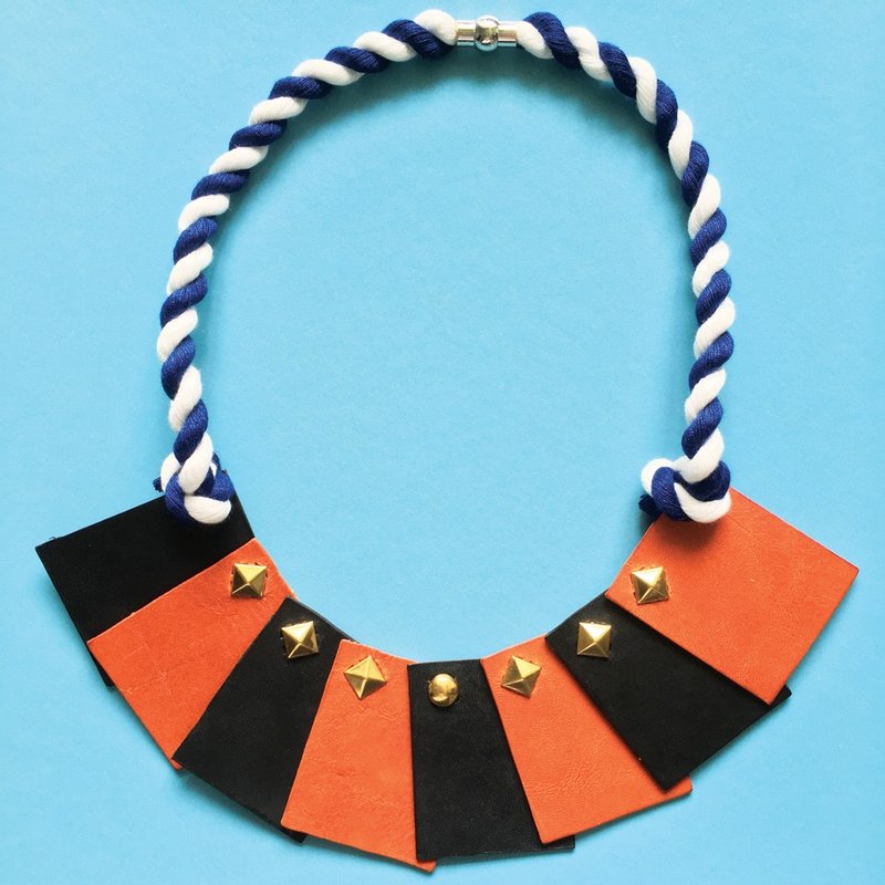 节日礼物 几何配色皮革颈链 - 颈链 - 真皮 橘色