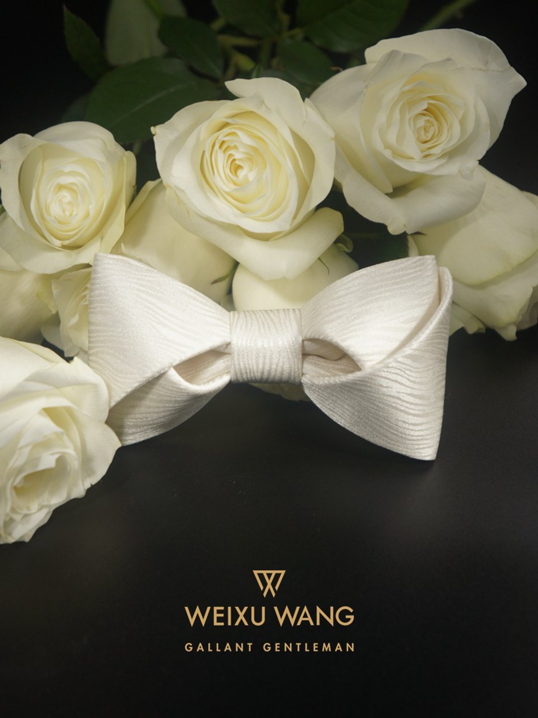WEIXUWANG玫瑰系列原创手工领结婚礼煲呔bowtie - 领结/领巾 - 丝．绢 白色