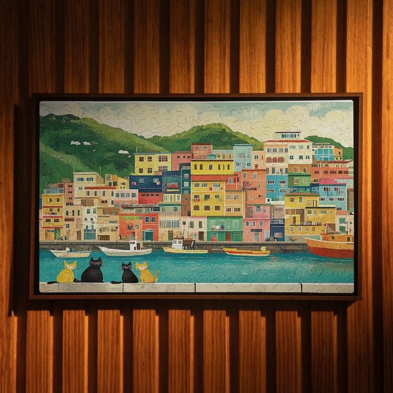 喵-喵游渔港【壁虎拼图】免黏胶 不散落 自带木框 拼完即可展示 - 摆饰 - 木头 多色