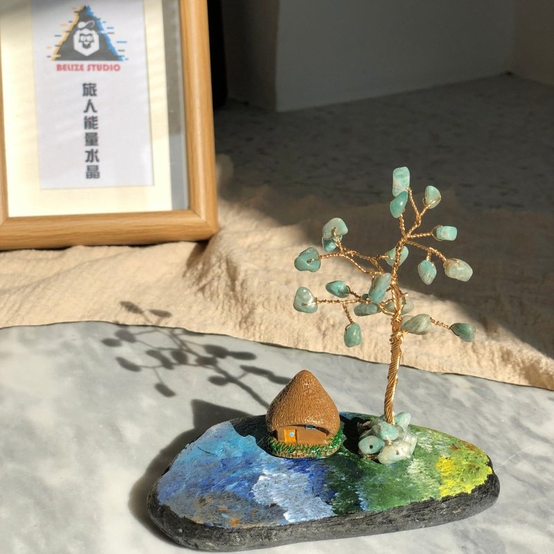 亚马逊石水晶树 静谧小屋 天然龙纹石 - 摆饰 - 水晶 绿色