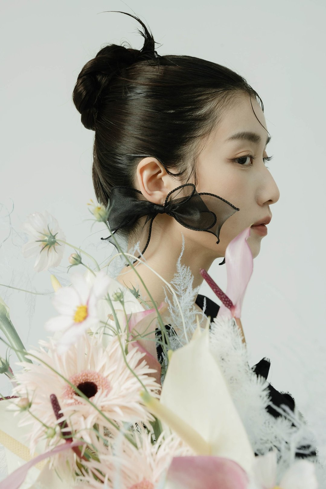缎带耳环-Ribbon Earrings-Black - 耳环/耳夹 - 其他人造纤维 黑色