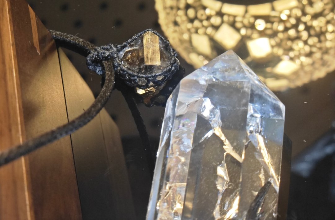 天然闪灵钻编织颈绳• 黑色钻饰•macrame - 项链 - 水晶 