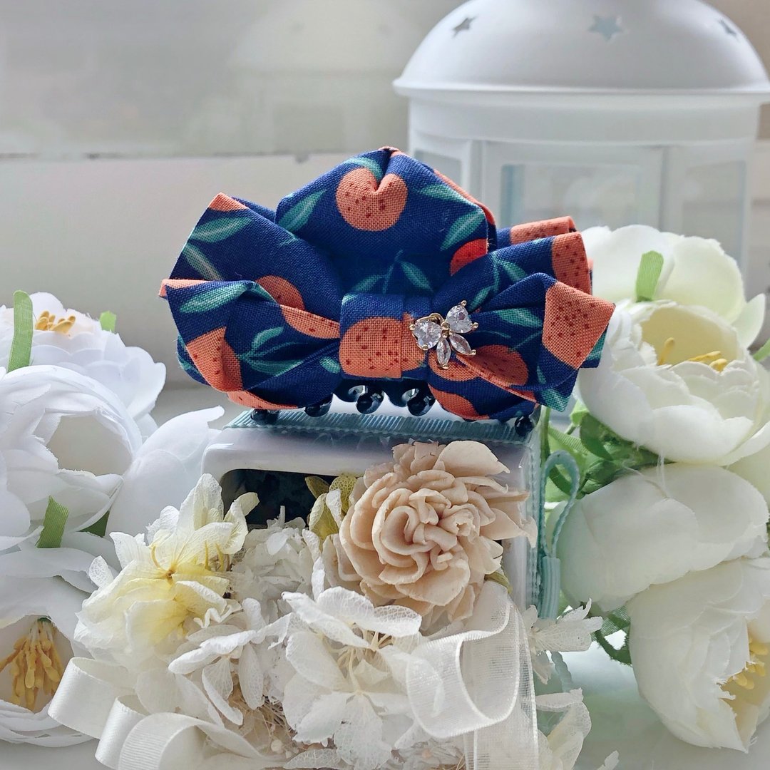 韩国进口压布条橘子蝴蝶蝴蝶结小抓夹-深蓝色 - 发饰 - 其他材质 蓝色