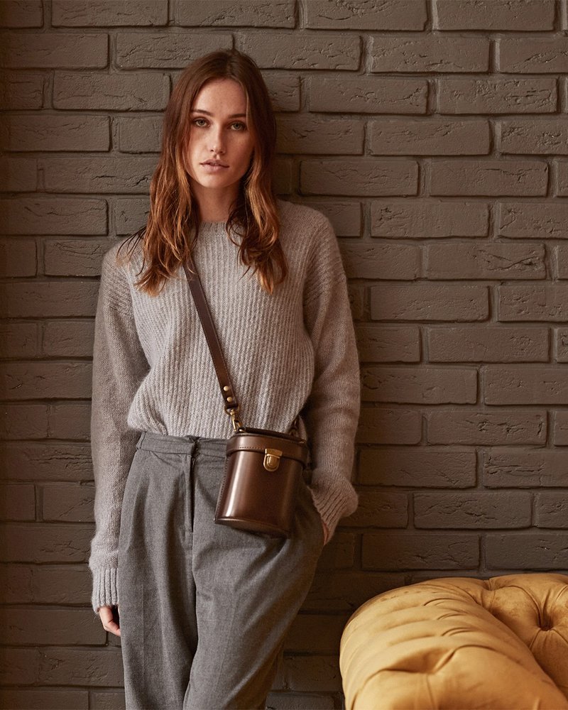 ALEX MINI 复古牛皮圆筒侧肩包 迷你 棕色 - 侧背包/斜挎包 - 真皮 咖啡色