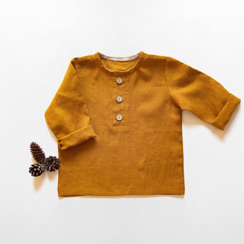 Kids Linen Shirt, Toddler Boys t-shirt, Children Clothes from Organic Linen - 童装上衣 - 亚麻 橘色