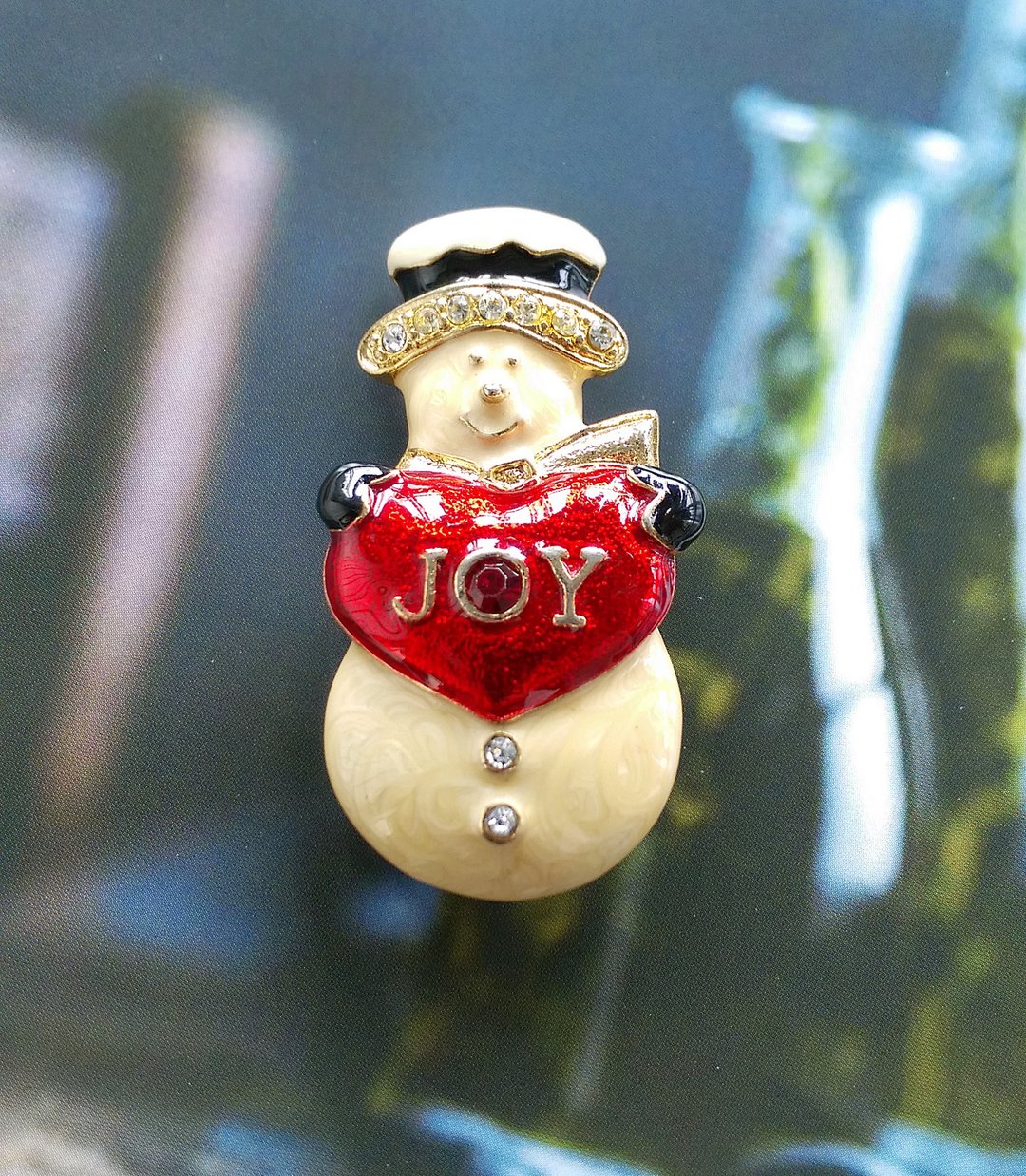 【美国西洋古董饰品】圣诞主题 可爱雪人 福音爱心JOY 别针 胸针 - 徽章/别针 - 其他材质 金色