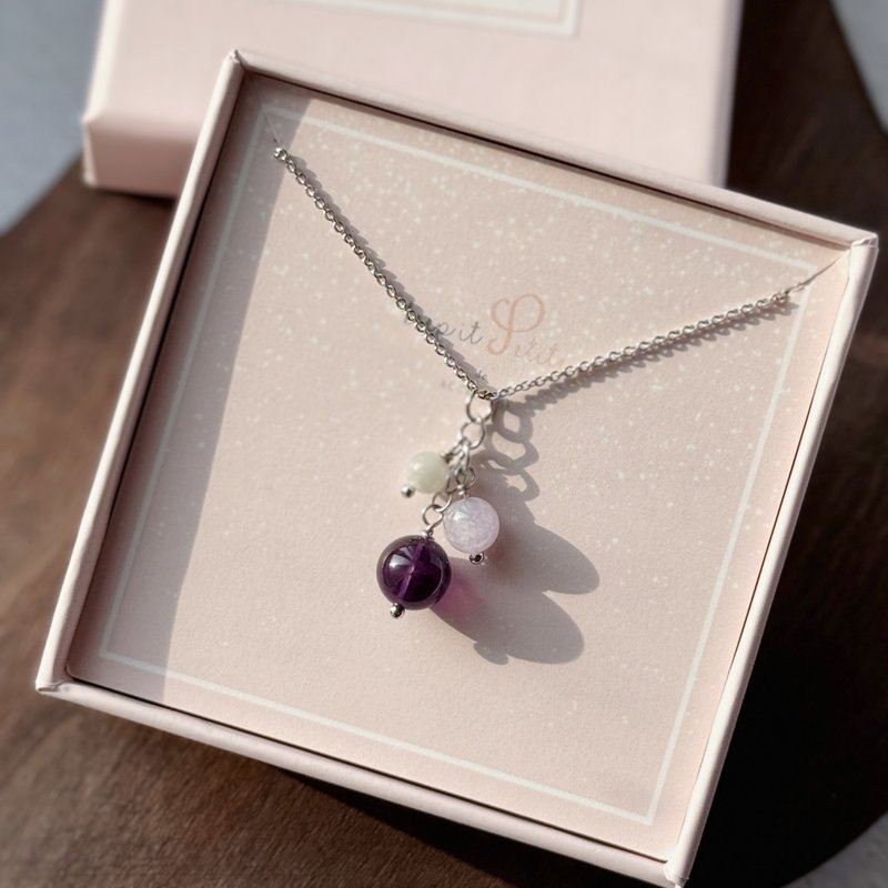 开发智慧 | 紫水晶 薰衣草紫晶 月光石 天然石水晶项链 - 项链 - 其他金属 紫色