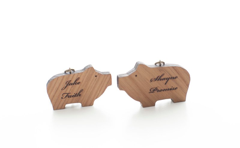 定制化姓名礼物原木深色造型木片 - 胖胖猪 - 冰箱贴/磁贴 - 木头 咖啡色