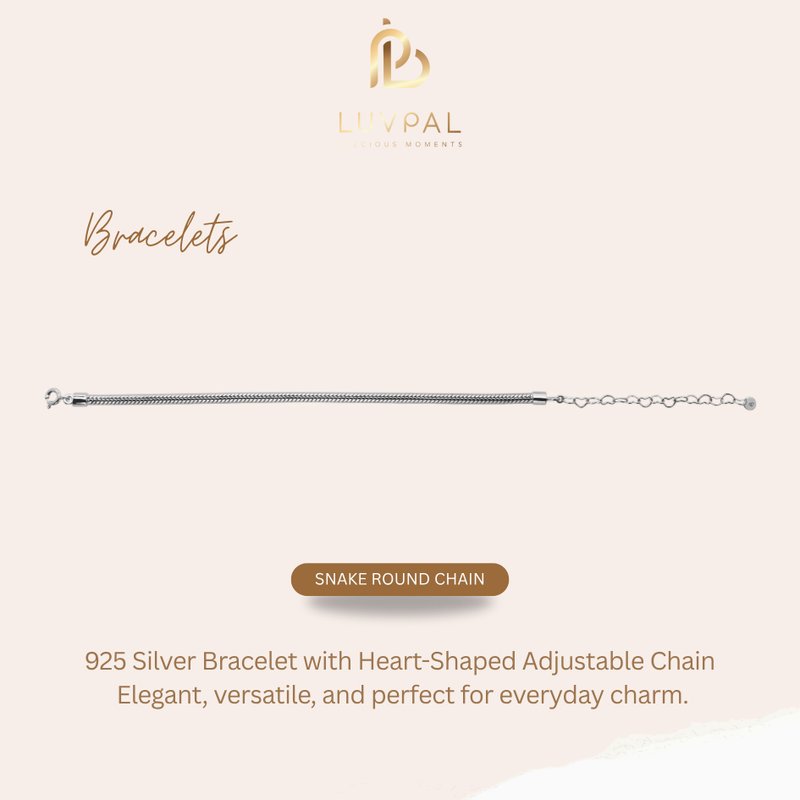 Luvpal | 925 纯银 蛇纹圆链手链 | 附调节扣环 - 手链/手环 - 纯银 