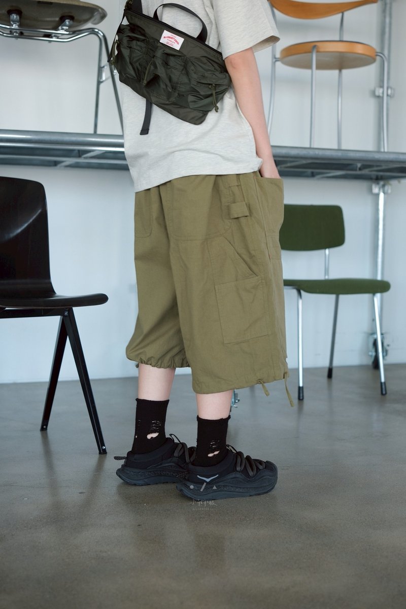 美式休闲红线七分裤 - 2色 - 美式浅绿 - 女装短裤 - 棉．麻 绿色