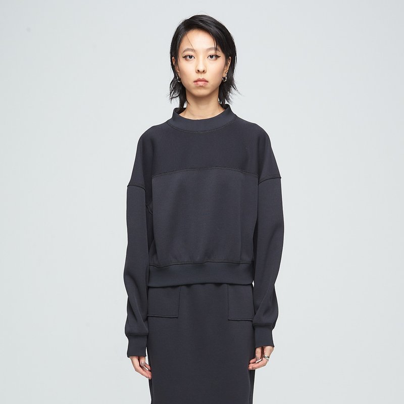 【限时5折】独家机能/剪边短版卫衣(女)-无烟煤黑 - 女装上衣 - 聚酯纤维 黑色