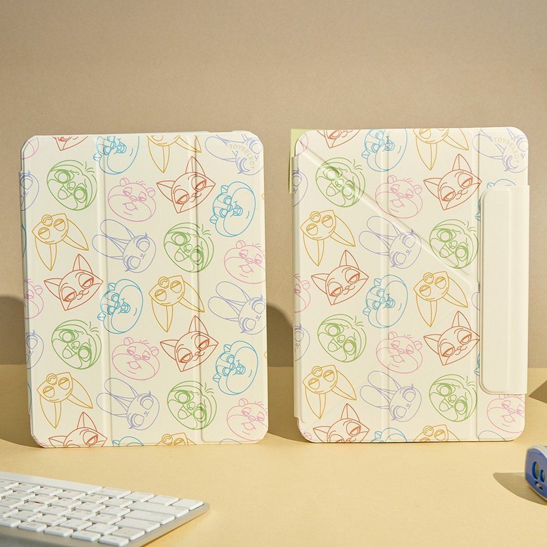 Disney 动物方城市 - 线条乱花款强悍磁吸 iPad 三折/Y 折保护壳 - 平板/电脑保护壳 - 塑料 多色